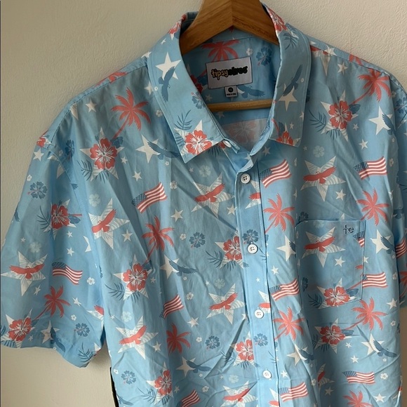 Tipsy Elves MEN'S ISLAND OF THE FREE BUTTON DOWN SHIRT XL New With tags - Picture 4 of 11